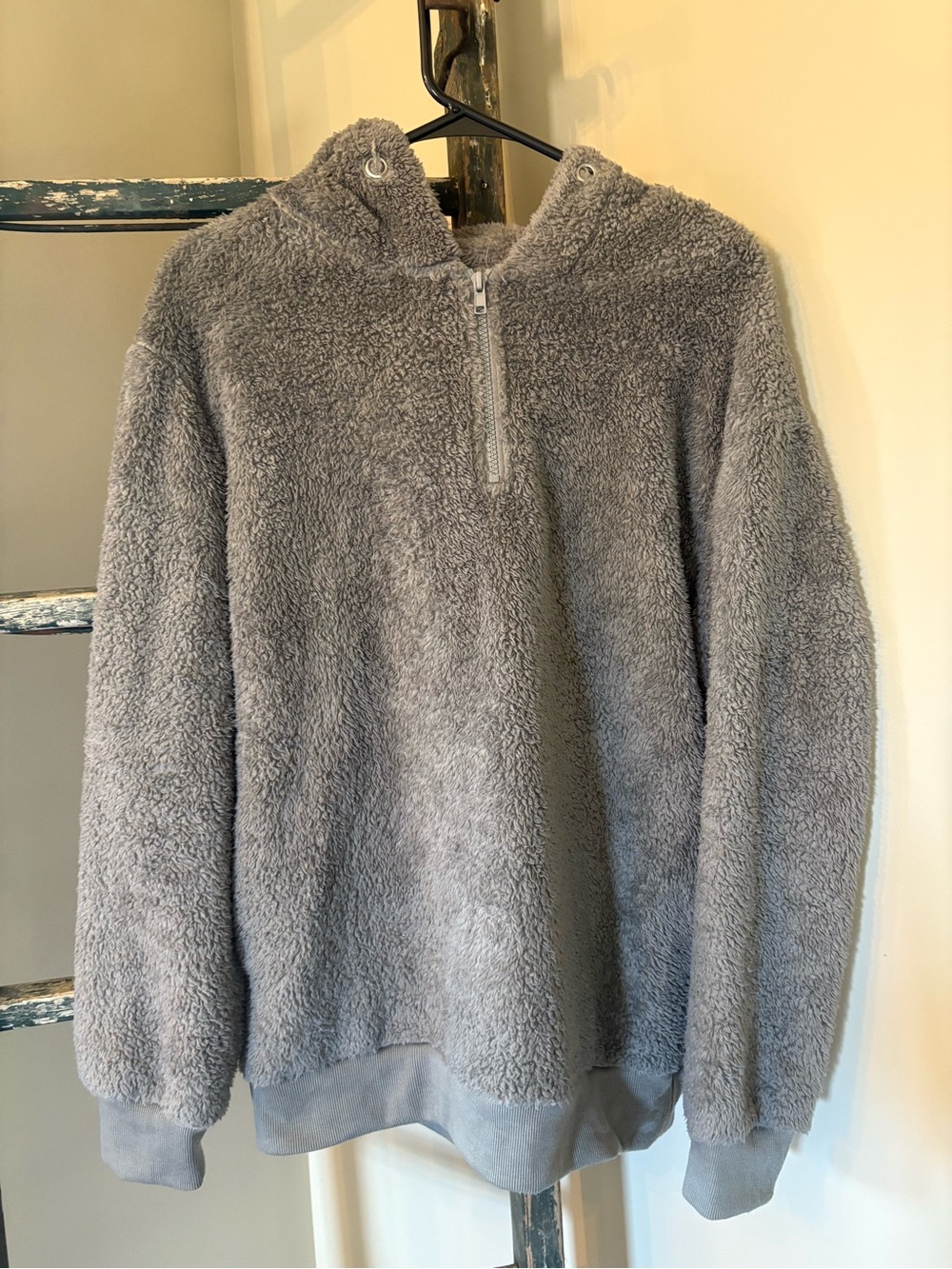 Cozy Plush Half-Zip Hoodie Sweatshirt - Gray